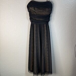 BCBG Azria Black Strapless A Line Midi Lace Party Cocktail Dress Size 10